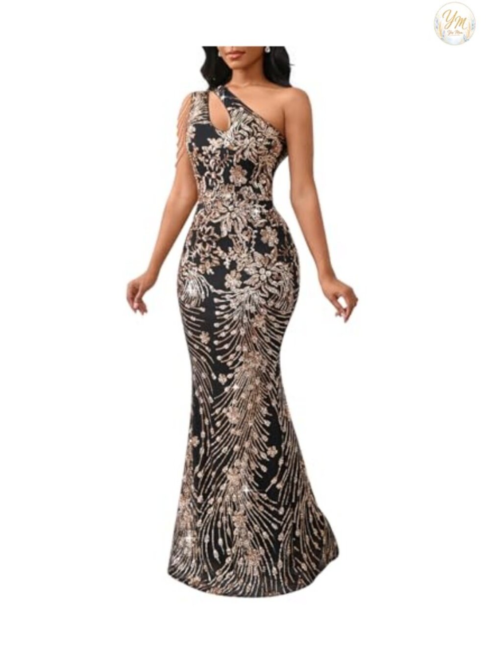 Sequin One Shoulder Mermaid Bodycon Maxi Formal Evening Dress